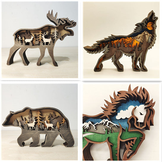 Christmas Decoration Wooden Animal Handcraft  Carving